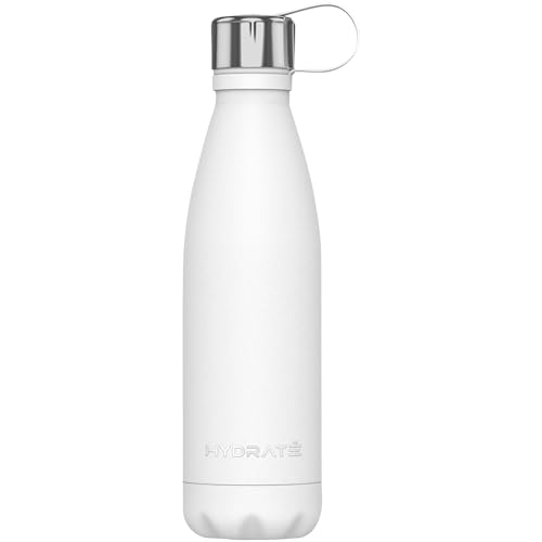 HYDRATE Super Insulated Stainless Steel Water Bottle - 500ml - Polar White - Bpa Free Metal Water Bottle, Drinking Hot Water Thermos, Reusable Water Bottle - 24 Hours Cold & 12 Hours Hot