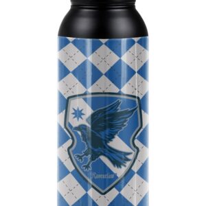 Harry Potter OFFICIAL Ravenclaw Plaid Sigil 24 oz Insulated Canteen Water Bottle, Leak Resistant, Vacuum Insulated Stainless Steel with Loop Cap, Black