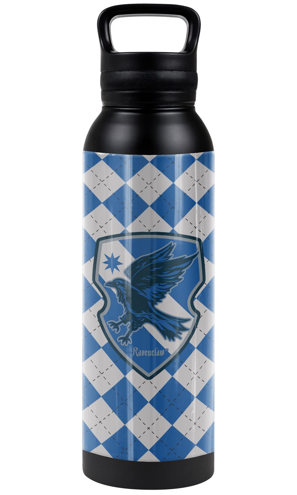 Harry Potter OFFICIAL Ravenclaw Plaid Sigil 24 oz Insulated Canteen Water Bottle, Leak Resistant, Vacuum Insulated Stainless Steel with Loop Cap, Black