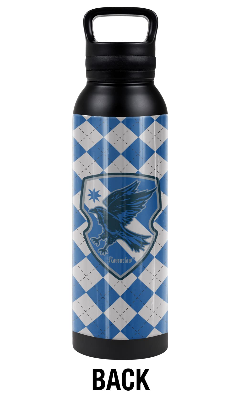 Harry Potter OFFICIAL Ravenclaw Plaid Sigil 24 oz Insulated Canteen Water Bottle, Leak Resistant, Vacuum Insulated Stainless Steel with Loop Cap, Black