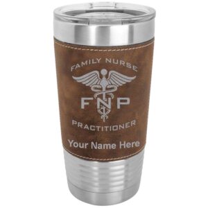 lasergram 20oz vacuum insulated tumbler mug, fnp family nurse practitioner, personalized engraving included (faux leather, rustic)