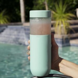 HOST Freeze Double Walled Insulated Water Bottle Freezer Tumbler with Active Cooling Gel Stainless Steel Lid and Silicone Grip, Set of 1 20 Oz Plastic Bottle, Mint