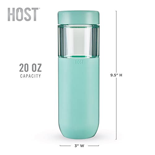 HOST Freeze Double Walled Insulated Water Bottle Freezer Tumbler with Active Cooling Gel Stainless Steel Lid and Silicone Grip, Set of 1 20 Oz Plastic Bottle, Mint
