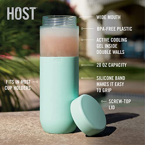 HOST Freeze Double Walled Insulated Water Bottle Freezer Tumbler with Active Cooling Gel Stainless Steel Lid and Silicone Grip, Set of 1 20 Oz Plastic Bottle, Mint