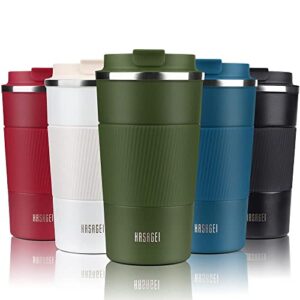 hasagei travel mug, insulated coffee cup with leakproof lid - vacuum insulation stainless steel for hot and cold water coffee and tea (green 380ml)