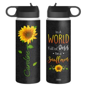 wowcugi sunflower gifts personalized sunflower water bottle 12oz 18oz 32oz insulated stainless steel travel cup sports bottles birthday christmas custom sunflowers gift for girls kids women