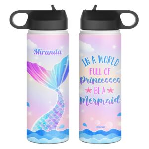 wowcugi personalized mermaid water bottle stainless steel double insulated sports bottle 12oz 18oz 32oz mermaid gifts for back to school birthday christmas kids girls toodlers