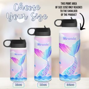 wowcugi Personalized Mermaid Water Bottle Stainless Steel Double Insulated Sports Bottle 12oz 18oz 32oz Mermaid Gifts For Back To School Birthday Christmas Kids Girls Toodlers