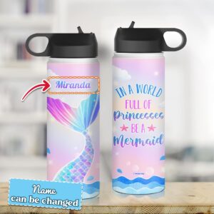 wowcugi Personalized Mermaid Water Bottle Stainless Steel Double Insulated Sports Bottle 12oz 18oz 32oz Mermaid Gifts For Back To School Birthday Christmas Kids Girls Toodlers