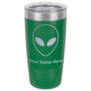 lasergram 20oz vacuum insulated tumbler mug, alien head, personalized engraving included (green)