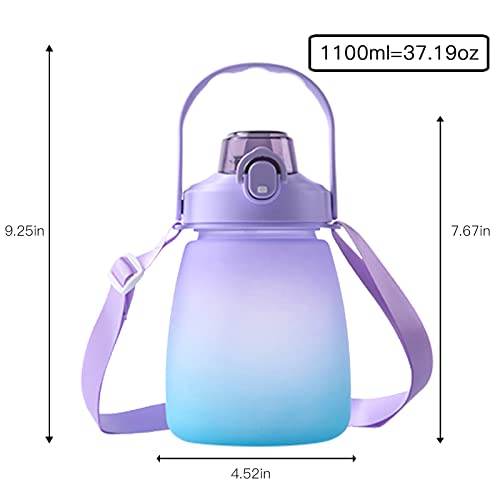 JOUALY Valentines Day Gifts Cute Water Bottle, Large Capacity Straw Cup Student Boy Girl Fashion Water Bottle, Portable Sports Water Bottle with Cute 3D Sticker, Shoulder Strap and Rubber Handle