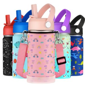 werewolves 14oz kids water bottle with straw lid, shoulder strap and boot - insulated stainless steel, reusable leakproof metal water bottles for school boys girls