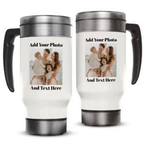 winorax photo mugs personalized picture travel mugs with handle stainless steel 14oz tumbler with lid customized text name logo coffee travel cup traveling birthday gifts for women men family