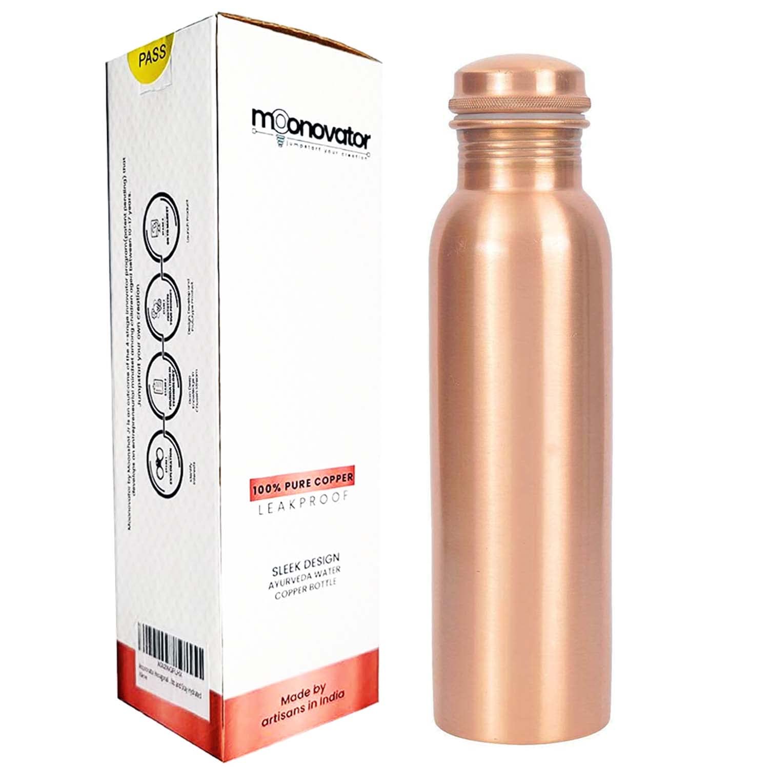 Moonovator Copper Water Bottle – 34 Oz, Large Vessel, Ayurvedic Copper Bottle, Leak Proof, Drinking Bottle | Copper Pitcher, Stay Hydrated and Enjoy Immediate Health Benefits (Plain)