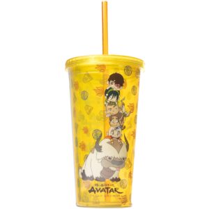 scs direct avatar: the last airbender travel cup with lid and straw - kawaii style characters - officially licensed - great gift for kids and adults