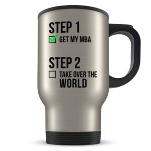 mba graduation travel mug gifts - mba graduates - master or business administration coffee cup for men and women school students class of 2018 - funny grad degree congratulations