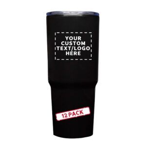 personalized 32 oz. barton plastic double wall travel mugs - 12 pack - custom text, logo - black