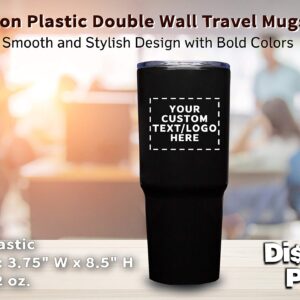 Personalized 32 oz. Barton Plastic Double Wall Travel Mugs - 12 Pack - Custom Text, Logo - Black