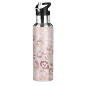 water bottle handle straw lid leopard print cheetah rose gold vacuum insulated stainless steel thermos water bottle leak proof sports coffee maker cup