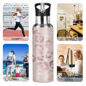 Water Bottle Handle Straw Lid Leopard Print Cheetah Rose Gold Vacuum Insulated Stainless Steel Thermos Water Bottle Leak Proof Sports Coffee Maker Cup