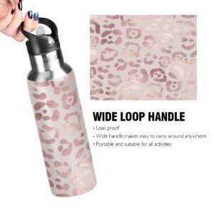 Water Bottle Handle Straw Lid Leopard Print Cheetah Rose Gold Vacuum Insulated Stainless Steel Thermos Water Bottle Leak Proof Sports Coffee Maker Cup