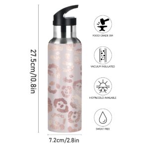 Water Bottle Handle Straw Lid Leopard Print Cheetah Rose Gold Vacuum Insulated Stainless Steel Thermos Water Bottle Leak Proof Sports Coffee Maker Cup