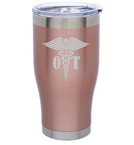 Birsppy Rose Gold Double Wall Vacuum Insulated Stainless Steel Tumbler Travel Mug OT Occupational Therapy Med Symbol (24 oz)