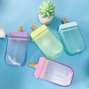 YunQin 300ml Cute Straw Cup New Plastic Popsicle Shape Water Bottle BPA Free Transparent Juice Drinking Cup Suitable for Adult Children (Purple)