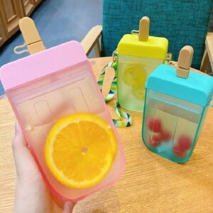 YunQin 300ml Cute Straw Cup New Plastic Popsicle Shape Water Bottle BPA Free Transparent Juice Drinking Cup Suitable for Adult Children (Purple)