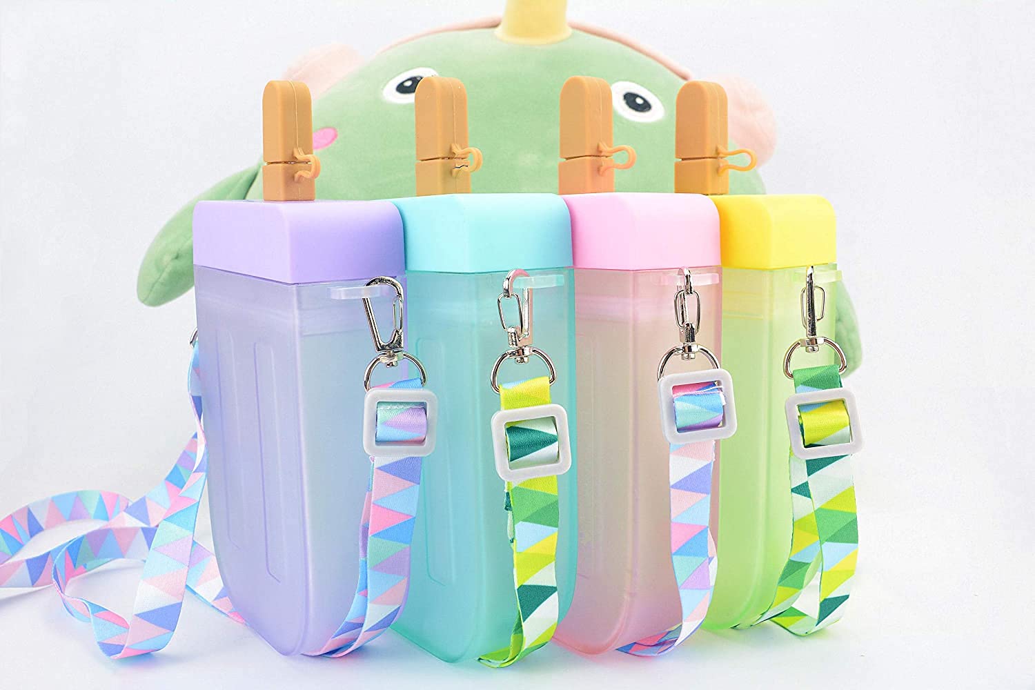 YunQin 300ml Cute Straw Cup New Plastic Popsicle Shape Water Bottle BPA Free Transparent Juice Drinking Cup Suitable for Adult Children (Purple)