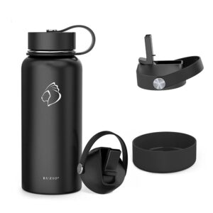 buzio vacuum insulated stainless steel water bottle with buzio straw lid and boot, bpa free double wall water flask, cold for 48 hrs hot for 24 hrs simple thermo canteen mug