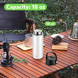 ulwae Insulated Travel Mug with Ceramic Coating, 18oz Leak-proof Thermal Cup Flip Cap, Vacuum Double-wall Stainless Steel Water Bottle for Coffee Tea, Hot Beverage, Ice Drinks