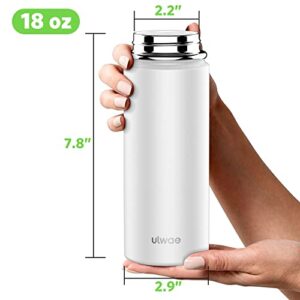 ulwae Insulated Travel Mug with Ceramic Coating, 18oz Leak-proof Thermal Cup Flip Cap, Vacuum Double-wall Stainless Steel Water Bottle for Coffee Tea, Hot Beverage, Ice Drinks