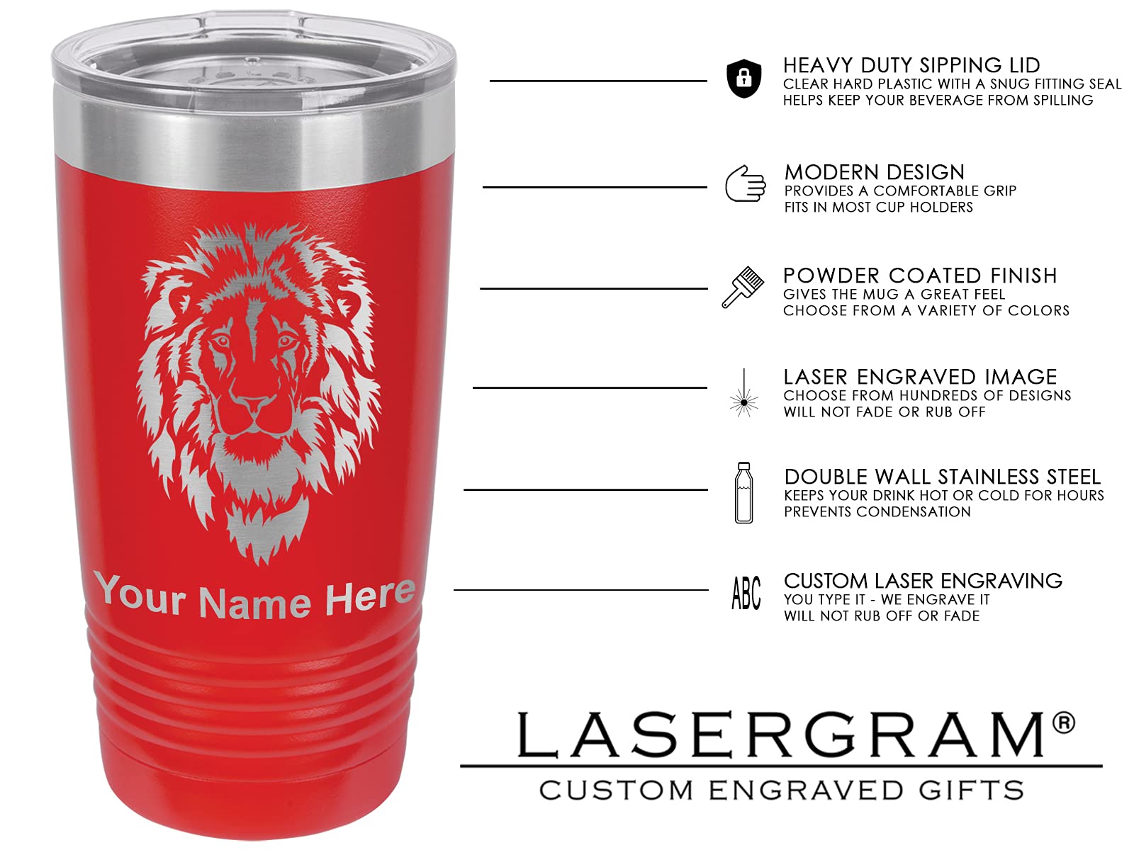 LaserGram 20oz Vacuum Insulated Tumbler Mug, Santa Muerte, Personalized Engraving Included (Red)