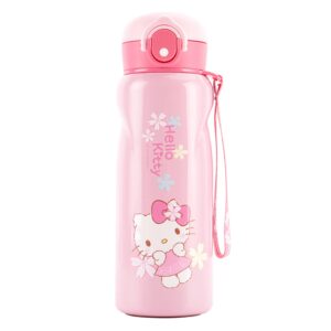 hello kitty stainless steel insulated water bottle with strap pink 480ml