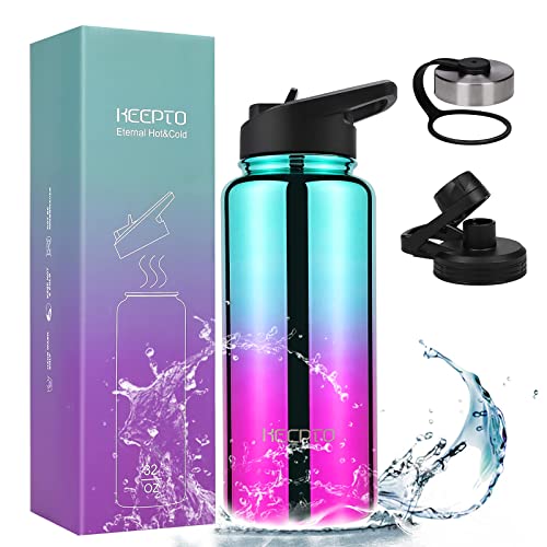 KEEPTO Vacuum Insulated Water Bottle BPA Free,Stainless Steel Water Jug with Straw