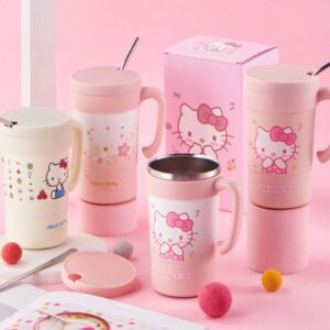 Everyday Delights Hello Kitty Stainless Steel Insulated Cup with Lid, Straw & Stir Stick, 580ml (White)