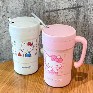 Everyday Delights Hello Kitty Stainless Steel Insulated Cup with Lid, Straw & Stir Stick, 580ml (White)