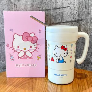 Everyday Delights Hello Kitty Stainless Steel Insulated Cup with Lid, Straw & Stir Stick, 580ml (White)