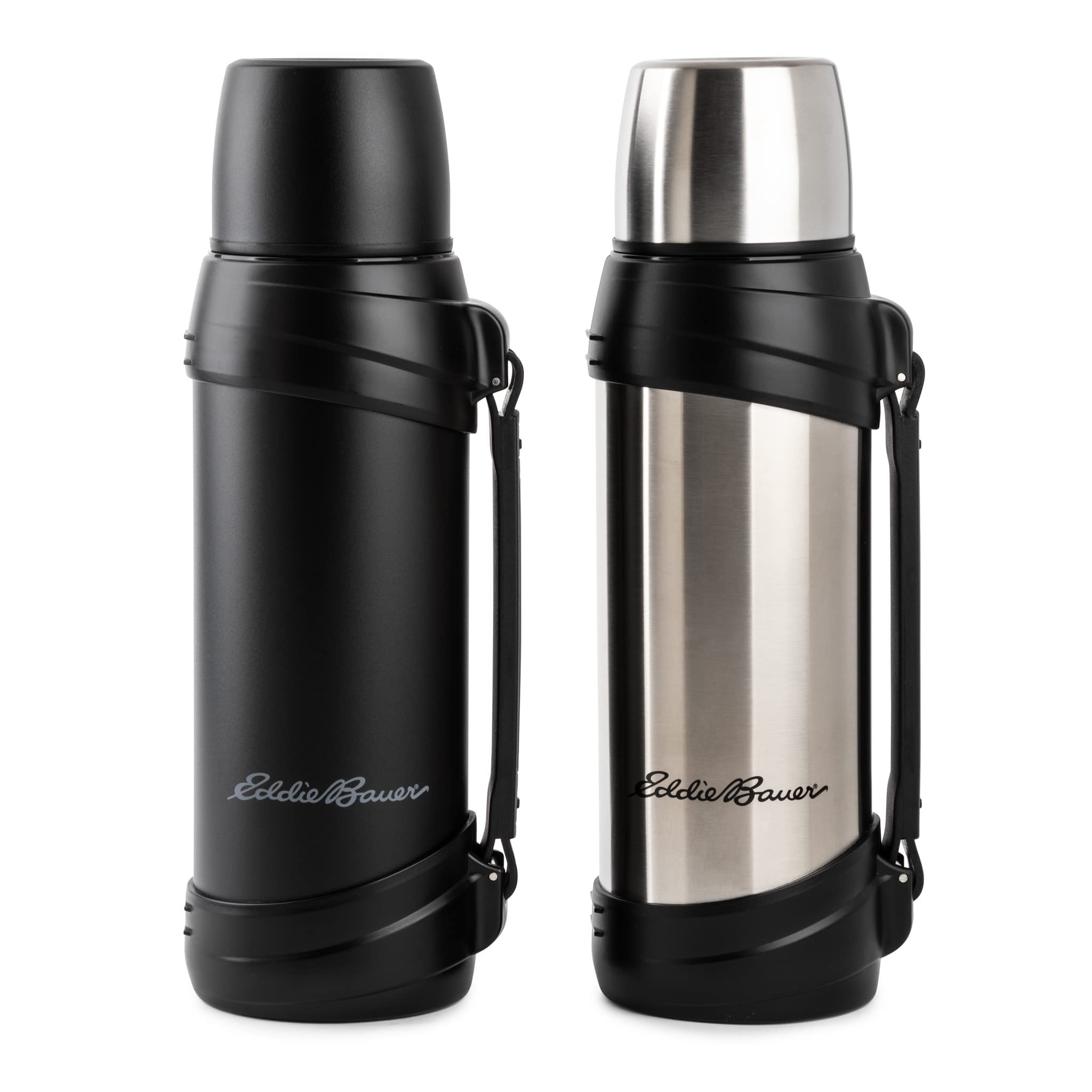 EDDIE BAUER Everest Stainless Steel Water Bottle for Men & Women - Double Wall Vacuum Insulated Water Jug 84oz BPA Free Water Flask with Handle - Everyday Water Drinking Use Hiking Camping - Black