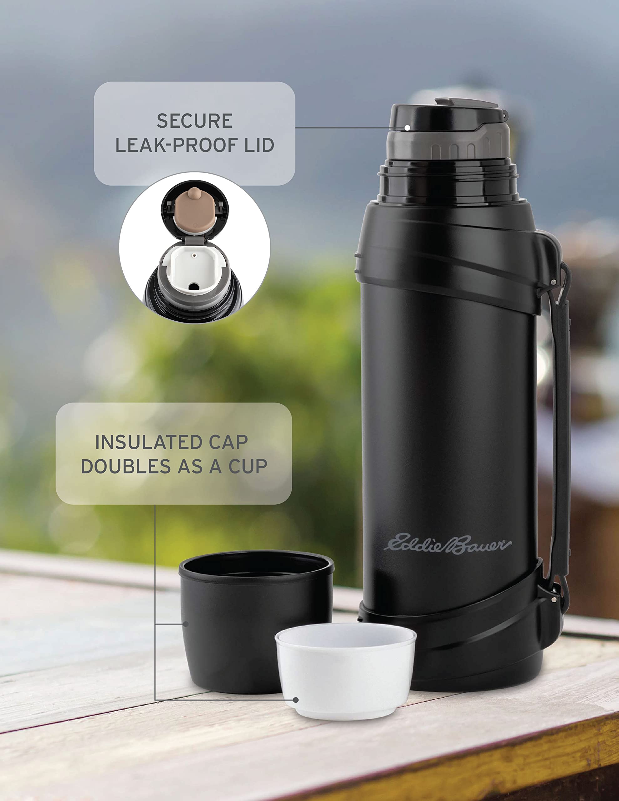 EDDIE BAUER Everest Stainless Steel Water Bottle for Men & Women - Double Wall Vacuum Insulated Water Jug 84oz BPA Free Water Flask with Handle - Everyday Water Drinking Use Hiking Camping - Black