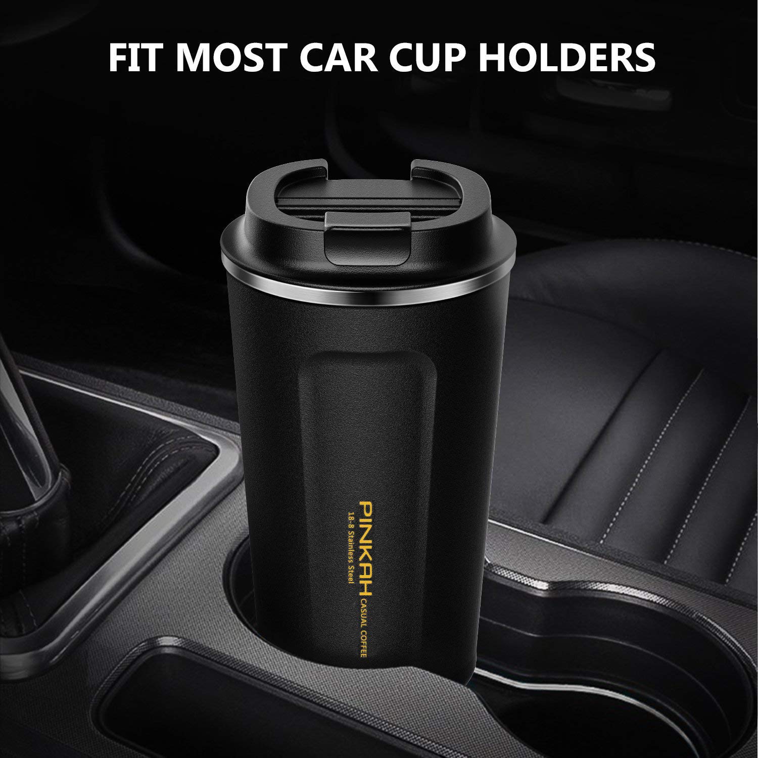 Coffee Travel Mug Stainless Steel Insulated Coffee Cup Double Wall Vacuum Insulation Coffee Tumbler with Leakproof Screw Lid Reusable Thermal Cup for Hot / Iced Beverage -510ml/17oz, Black