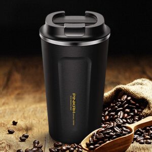 Coffee Travel Mug Stainless Steel Insulated Coffee Cup Double Wall Vacuum Insulation Coffee Tumbler with Leakproof Screw Lid Reusable Thermal Cup for Hot / Iced Beverage -510ml/17oz, Black