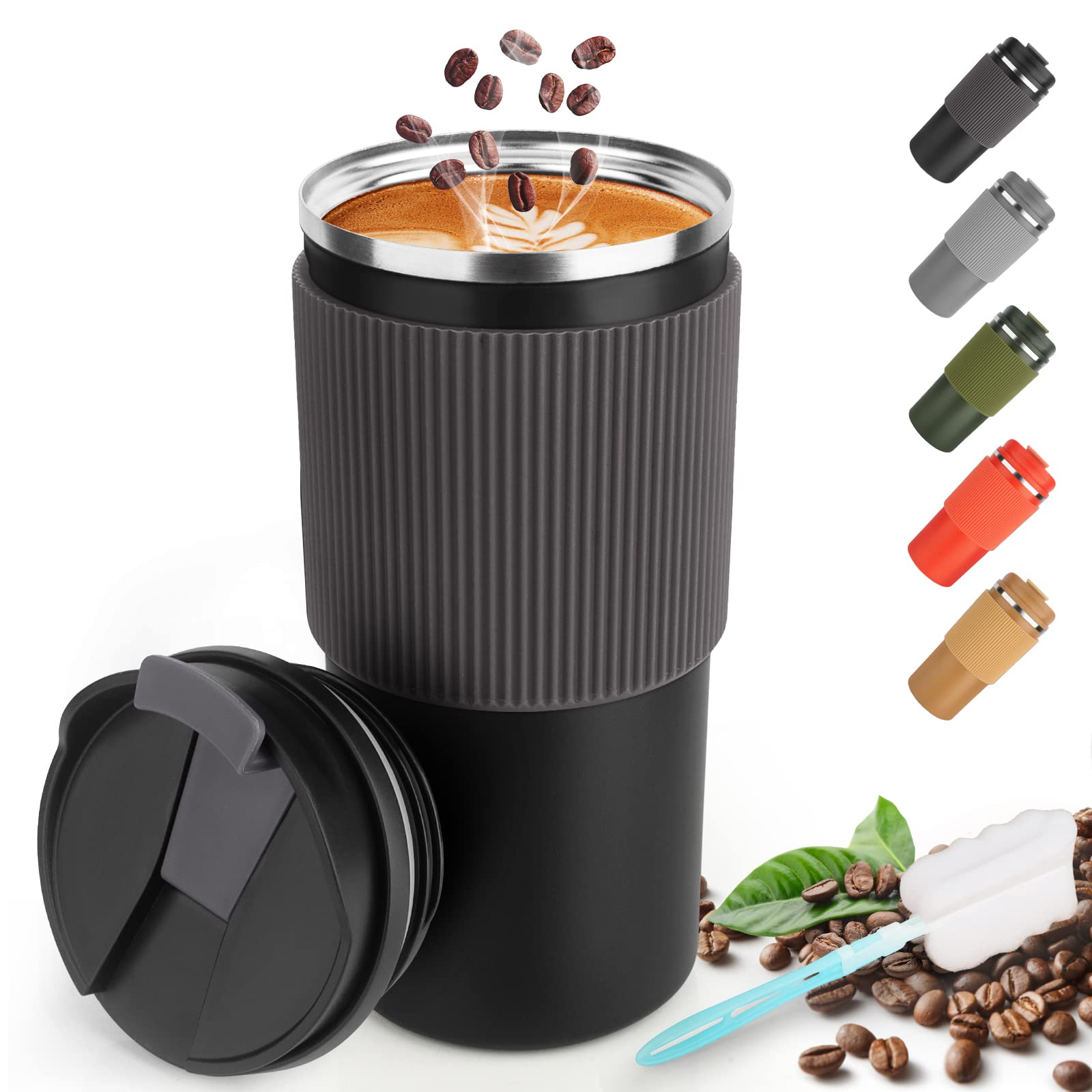 RNGODO Travel Coffee Mug - 450ml / 15oz Stainless Steel Insulated Coffee Tumbler with Leakproof Lid,Double Walled Insulated Vacuum Coffee Mug,Car Coffee Mug to Go for Coffee,Hot Cold Water Travel Mug