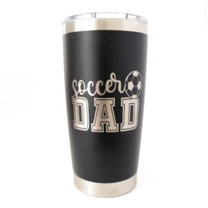 20 oz soccer dad coffee travel mug with lid (black), insulated tumbler, soccer gifts for men, stainless steel coffee mug