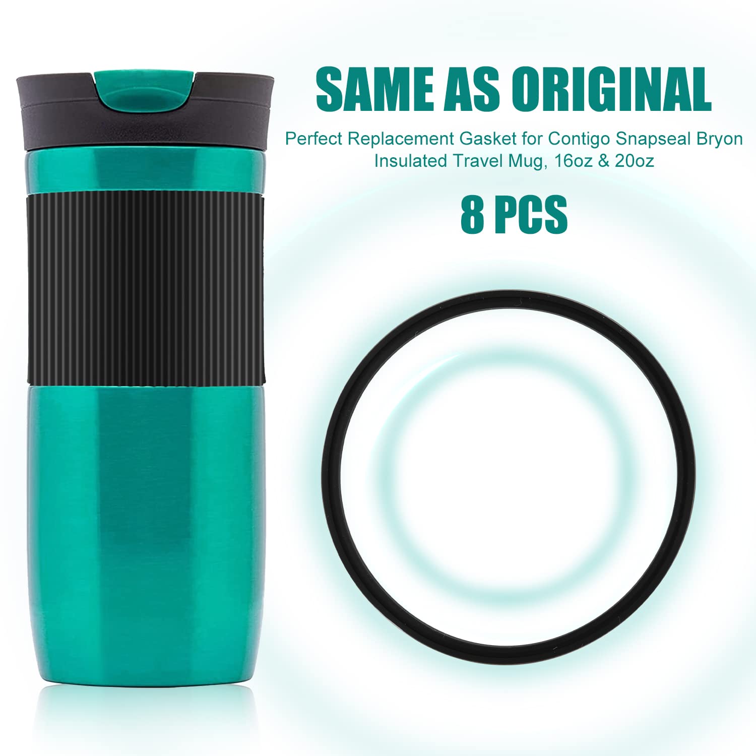 8pcs Replacement Rubber Lid Seals Compatible with Contigo Snapseal Byron 16 & 20 oz Travel Mug, Leak-Proof Seals Lid Gaskets Replacement for Contigo Mugs (Black)
