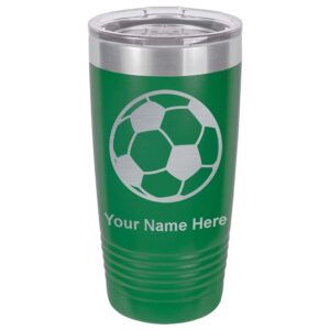 lasergram 20oz vacuum insulated tumbler mug, soccer ball, personalized engraving included (green)