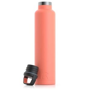 rtic 26 oz vacuum insulated water bottle, stainless steel metal, double wall, bpa free, for hot and cold drinks, coral