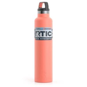 RTIC 26 oz Vacuum Insulated Water Bottle, Stainless Steel Metal, Double Wall, BPA Free, for Hot and Cold Drinks, Coral
