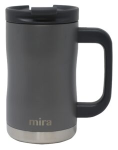 mira vacuum insulated coffee mug with handle, 14oz stainless steel tea coffee travel mug, double wall reusable thermal coffee cup with lid, slate gray